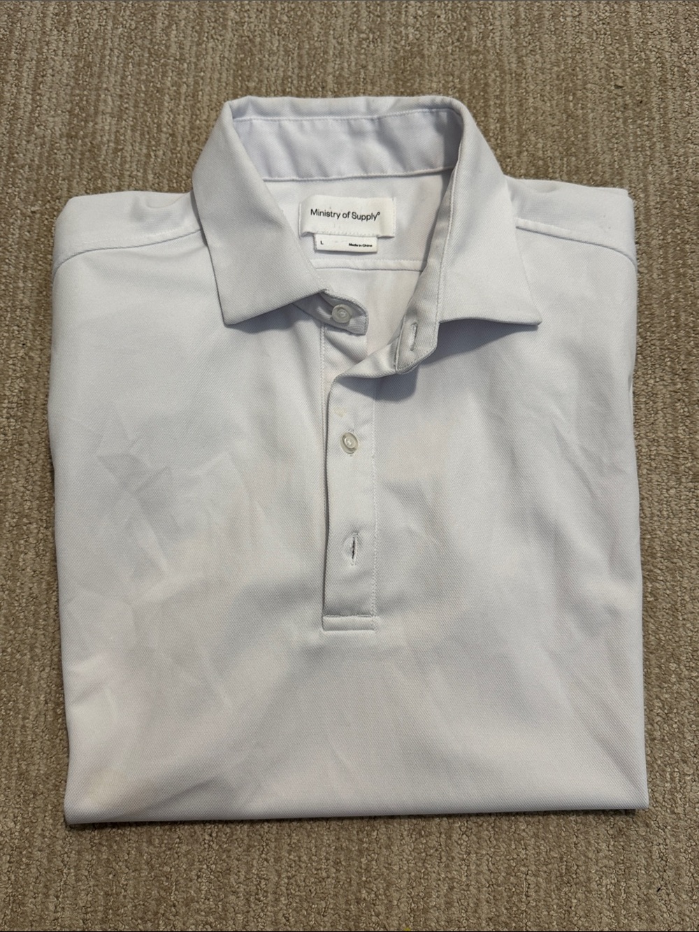 Ministry of Supply Apollo Polo Men L White Slim Performance Stretch Golf Shirt